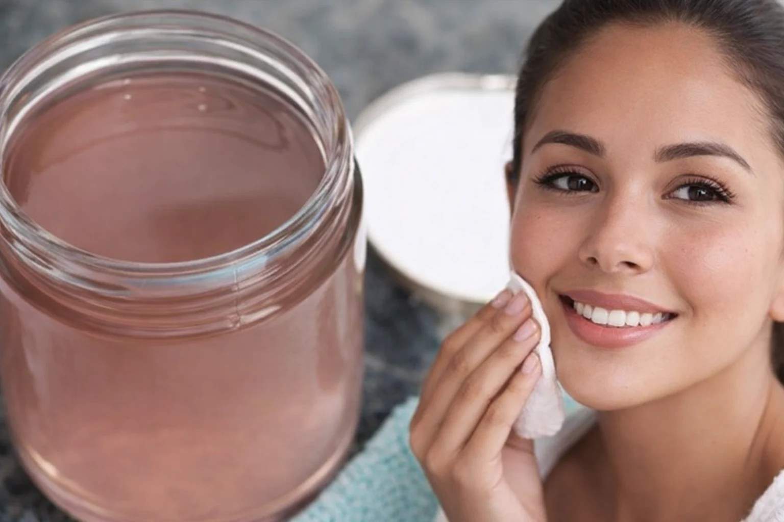 vinagre de manzana para la piel: tónico natural en frasco y aplicación facial con algodón